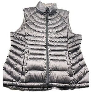 Bernardo Puffer Vest Womens‎ Medium Goose Down Silver Gray Packable Lightweight